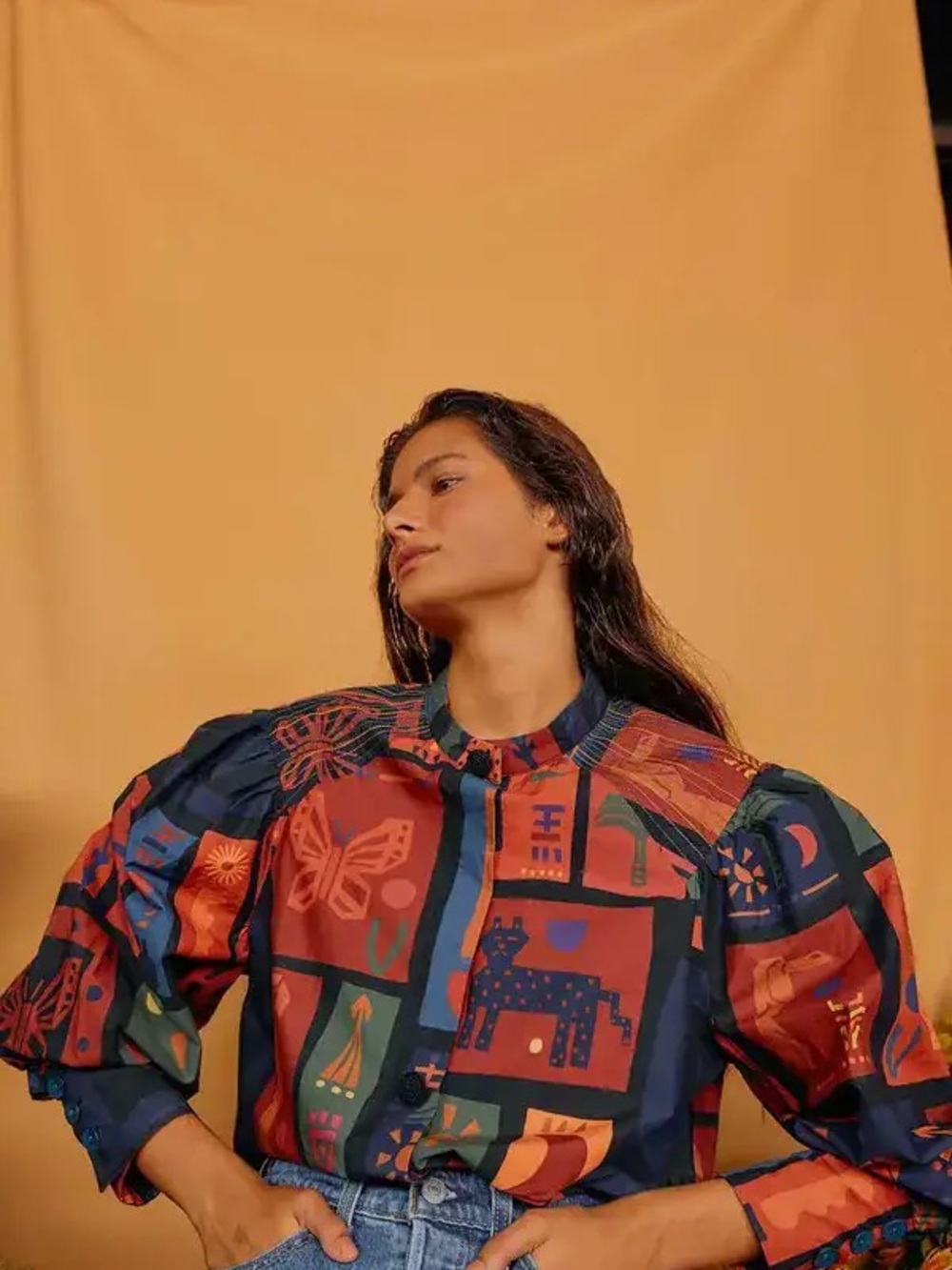 FARM Rio Multicolor Abstract Panel Print Button-Front Blouse - Picture 11 of 11